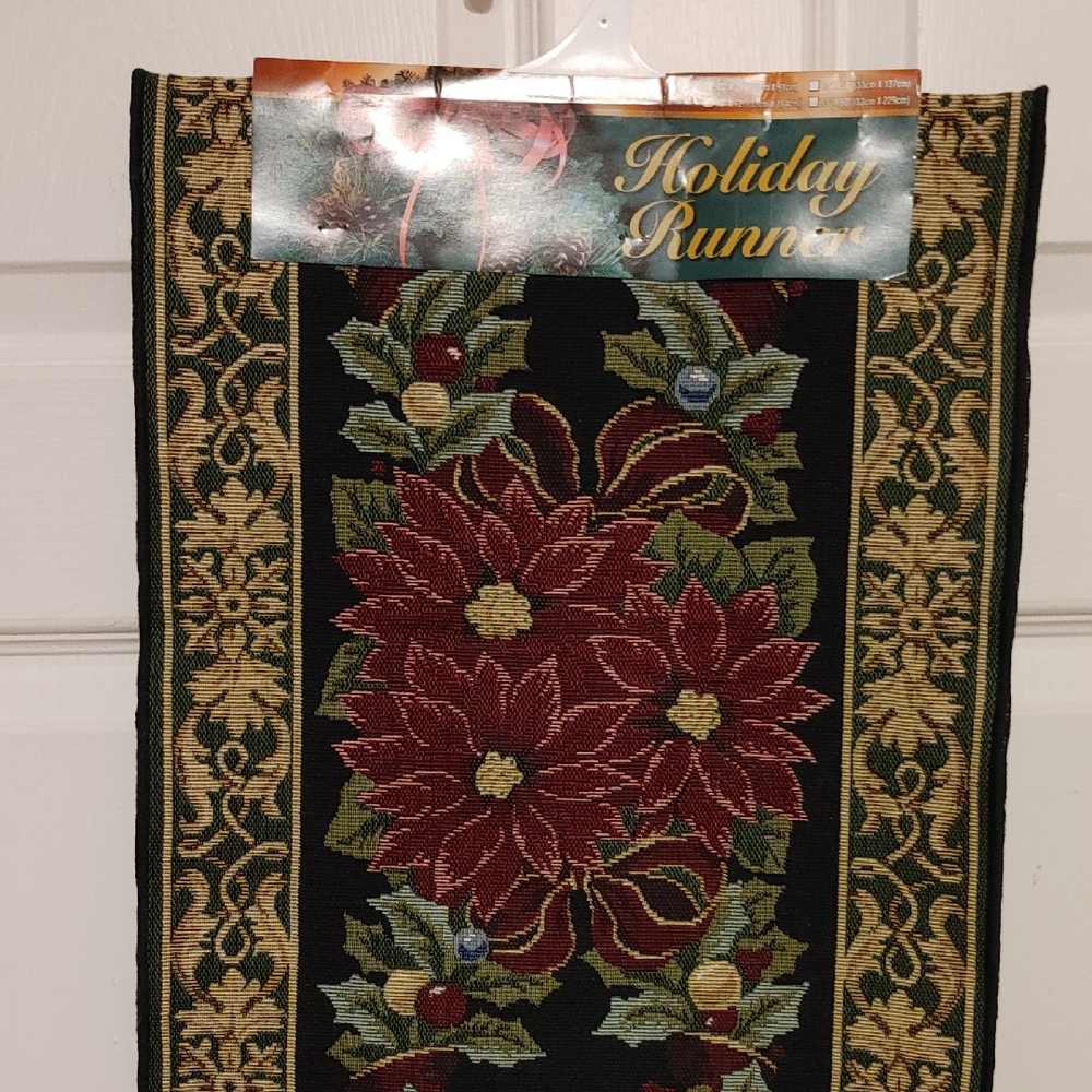 Holiday Runner with Red Poinsettias